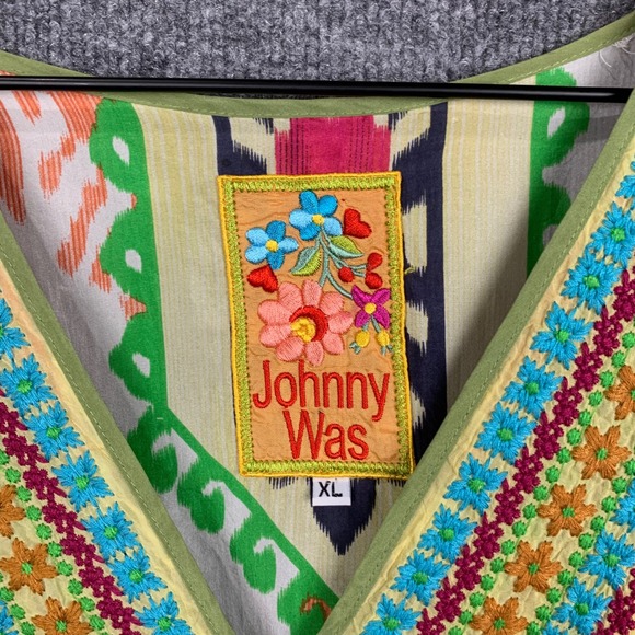 Johnny Was XL Silk Boho Bohemian Embroidered V Neck‎ Tunic Top Blouse - Picture 7 of 9